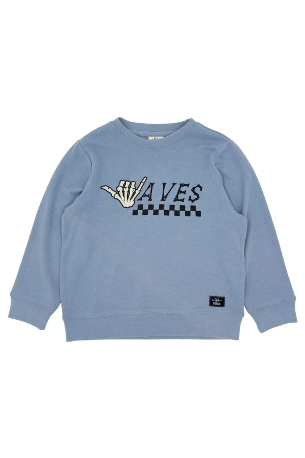WAVES HACCI PULLOVER IN FADED DENIM FRONT VIEW