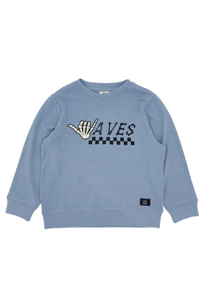 WAVES HACCI PULLOVER IN FADED DENIM FRONT VIEW
