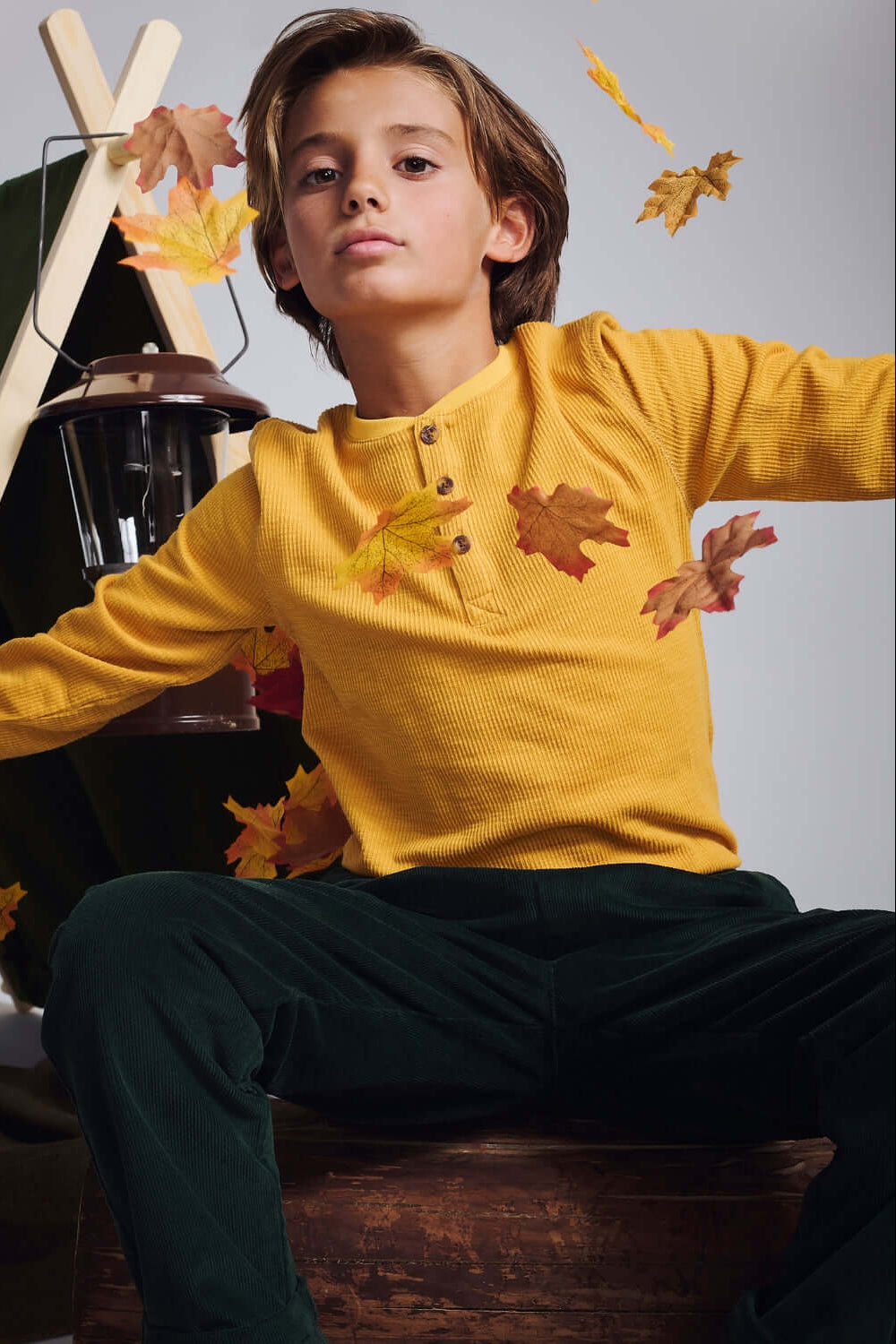 CRAFTSMAN THERMAL HENLEY IN MUSTARD FRONT VIEW