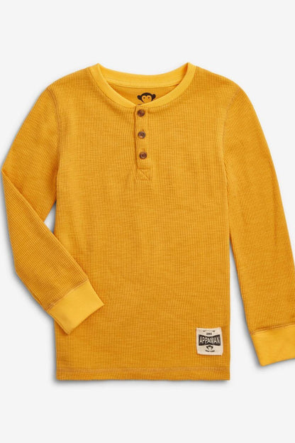 CRAFTSMAN THERMAL HENLEY IN MUSTARD FRONT VIEW