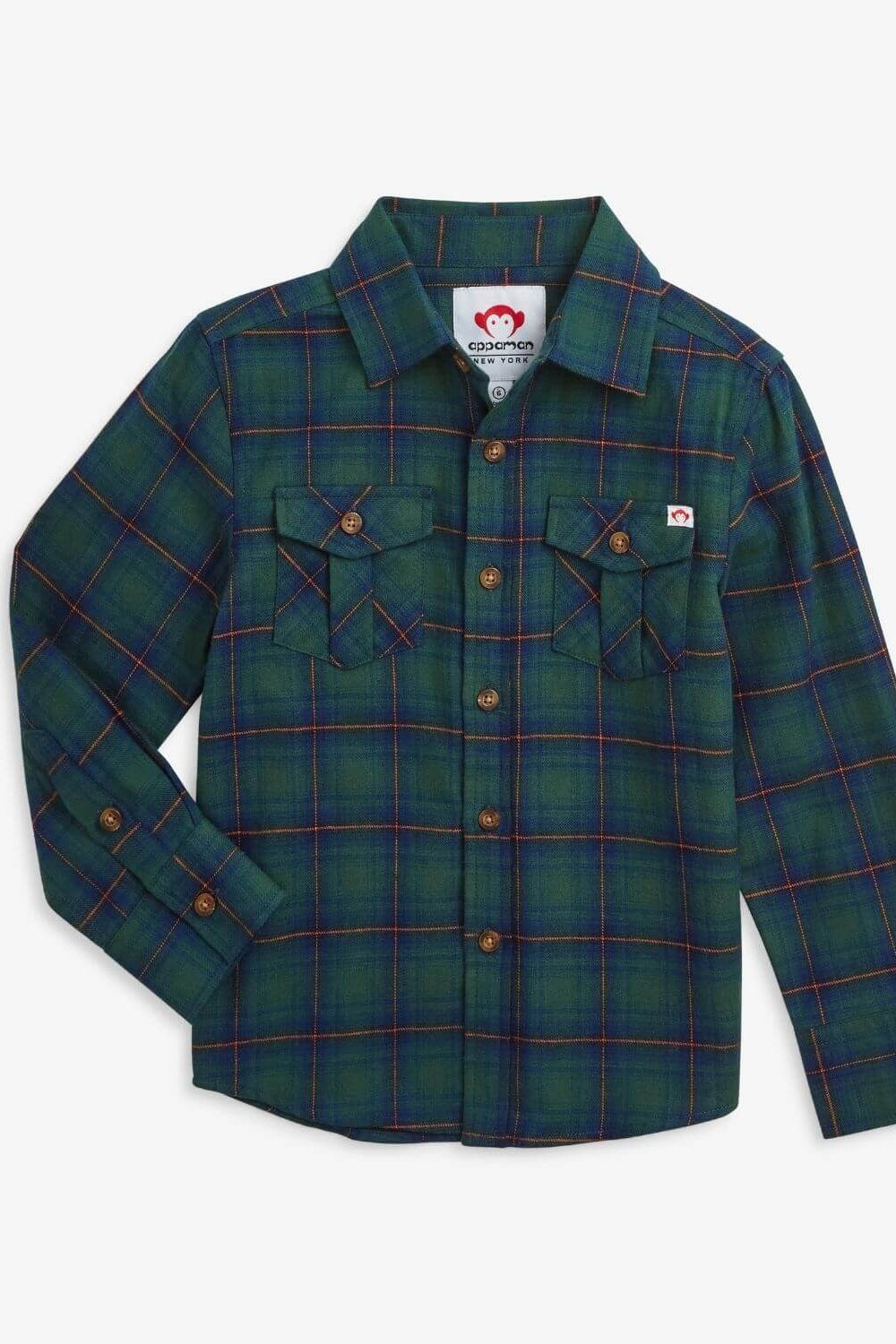 FLANNEL SHIRT IN BLUE GREEN PLAID FRONT VIEW