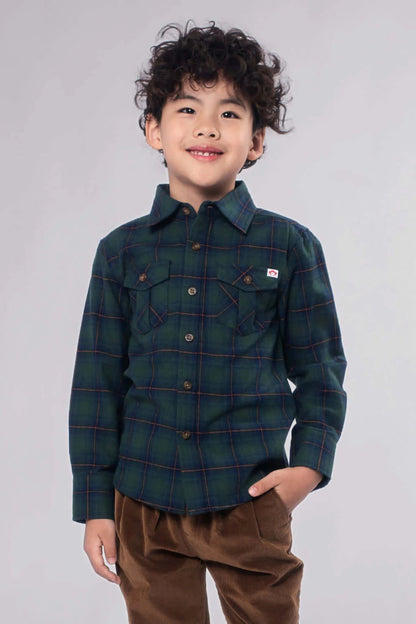 FLANNEL SHIRT IN BLUE GREEN PLAID FRONT VIEW