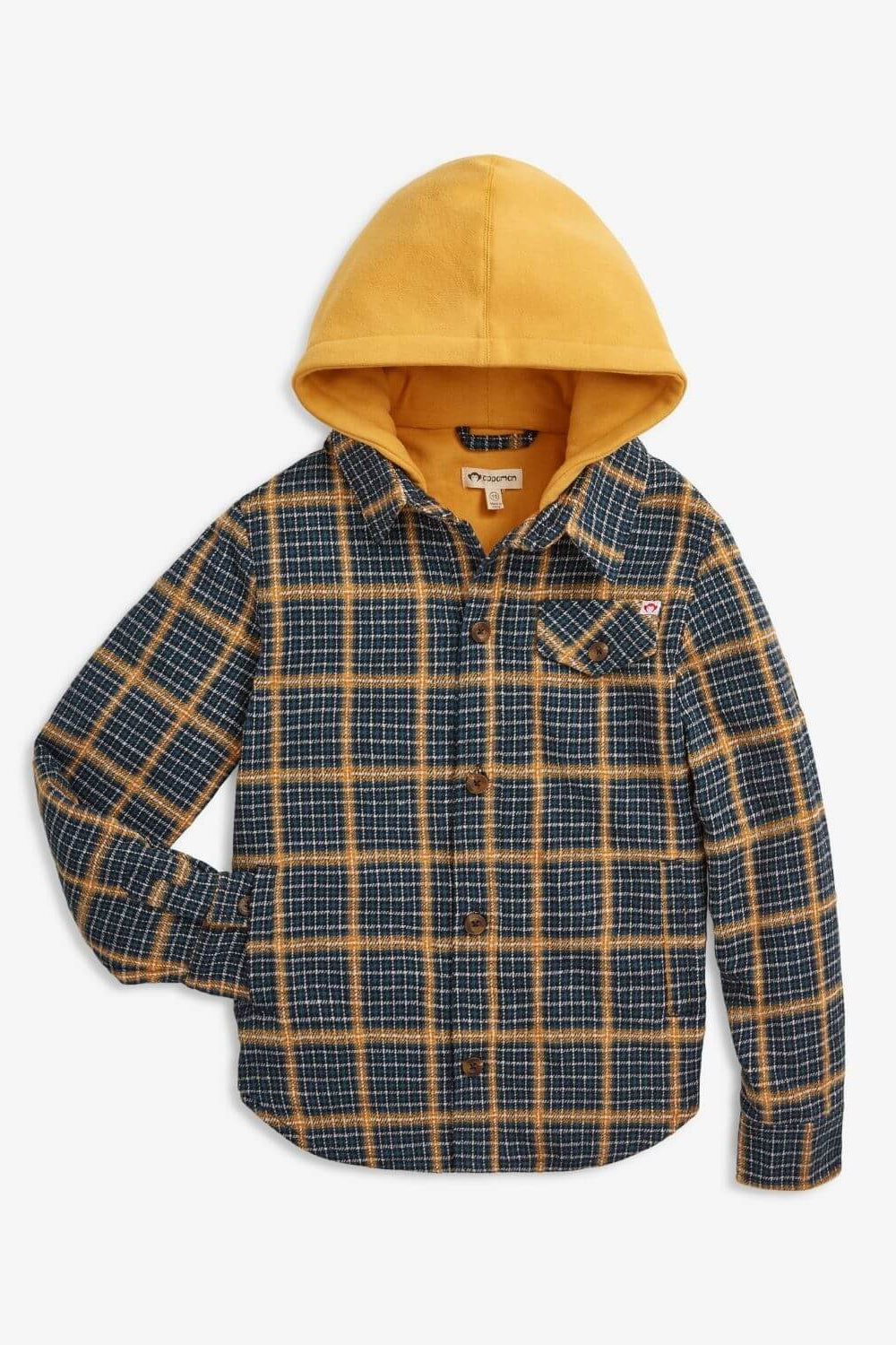 GLEN HOODED SHIRT IN EVERGREEN CHECK FRONT VIEW