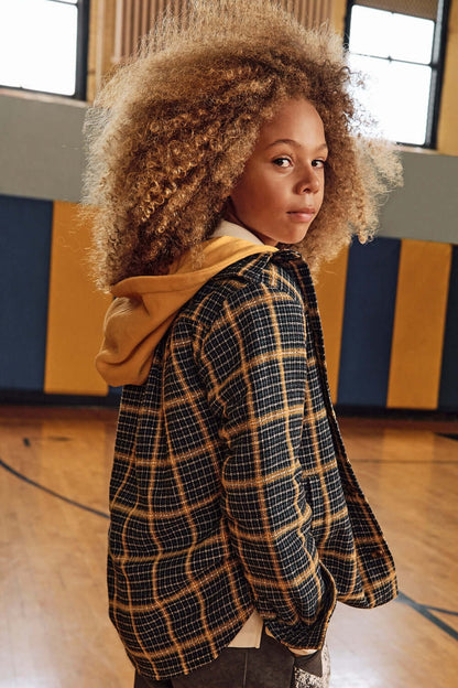 GLEN HOODED SHIRT IN EVERGREEN CHECK BACK VIEW