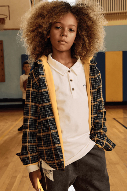 GLEN HOODED SHIRT IN EVERGREEN CHECK FRONT VIEW