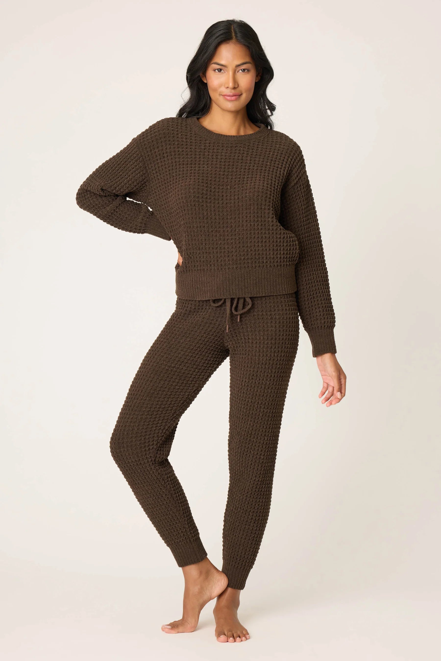 WAFFLE CHENILLE COZY LONG SLEEVE IN CHOCOLATE FRONT VIEW