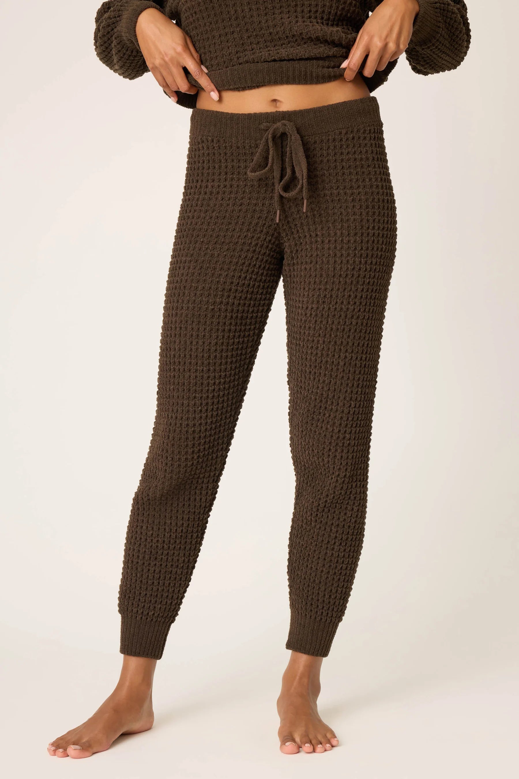 WAFFLE CHENILLE COZY PANT IN CHOCOLATE FRONT VIEW
