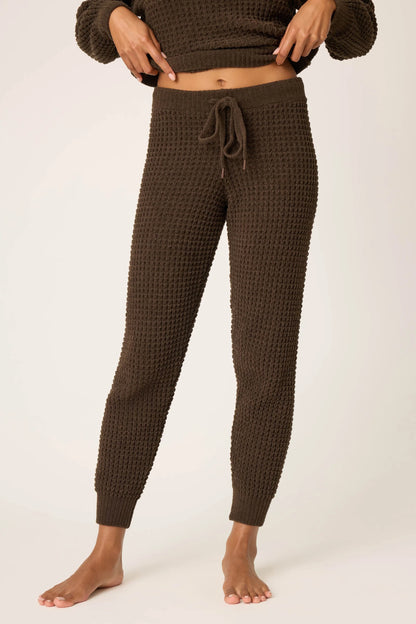 WAFFLE CHENILLE COZY PANT IN CHOCOLATE FRONT VIEW