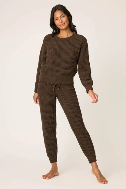 WAFFLE CHENILLE COZY PANT IN CHOCOLATE FRONT VIEW