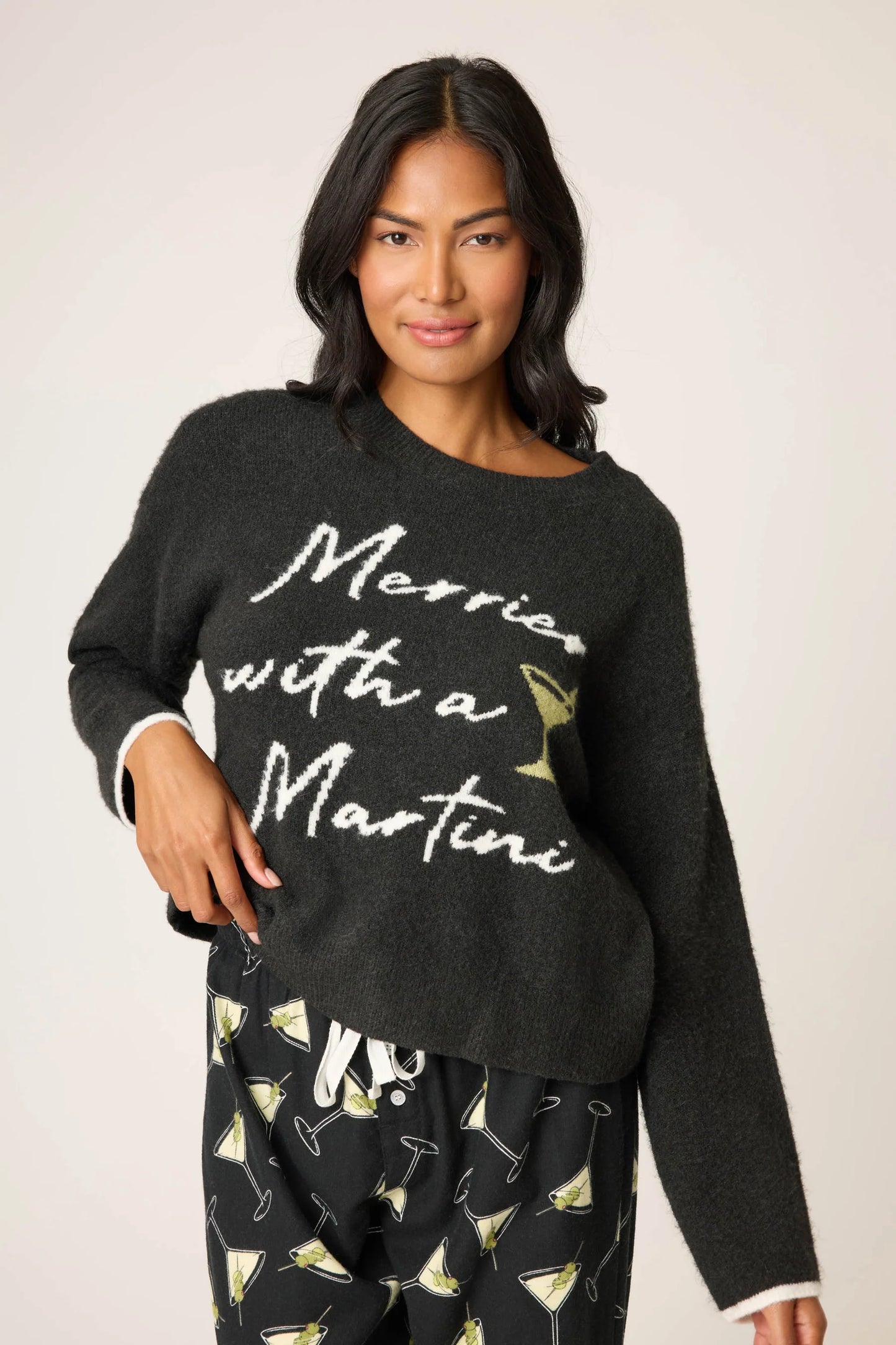 MERRIER WITH A MARTINI LONG SLEEVE IN BLACK FRONT VIEW