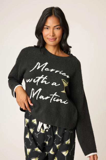 MERRIER WITH A MARTINI LONG SLEEVE IN BLACK FRONT VIEW