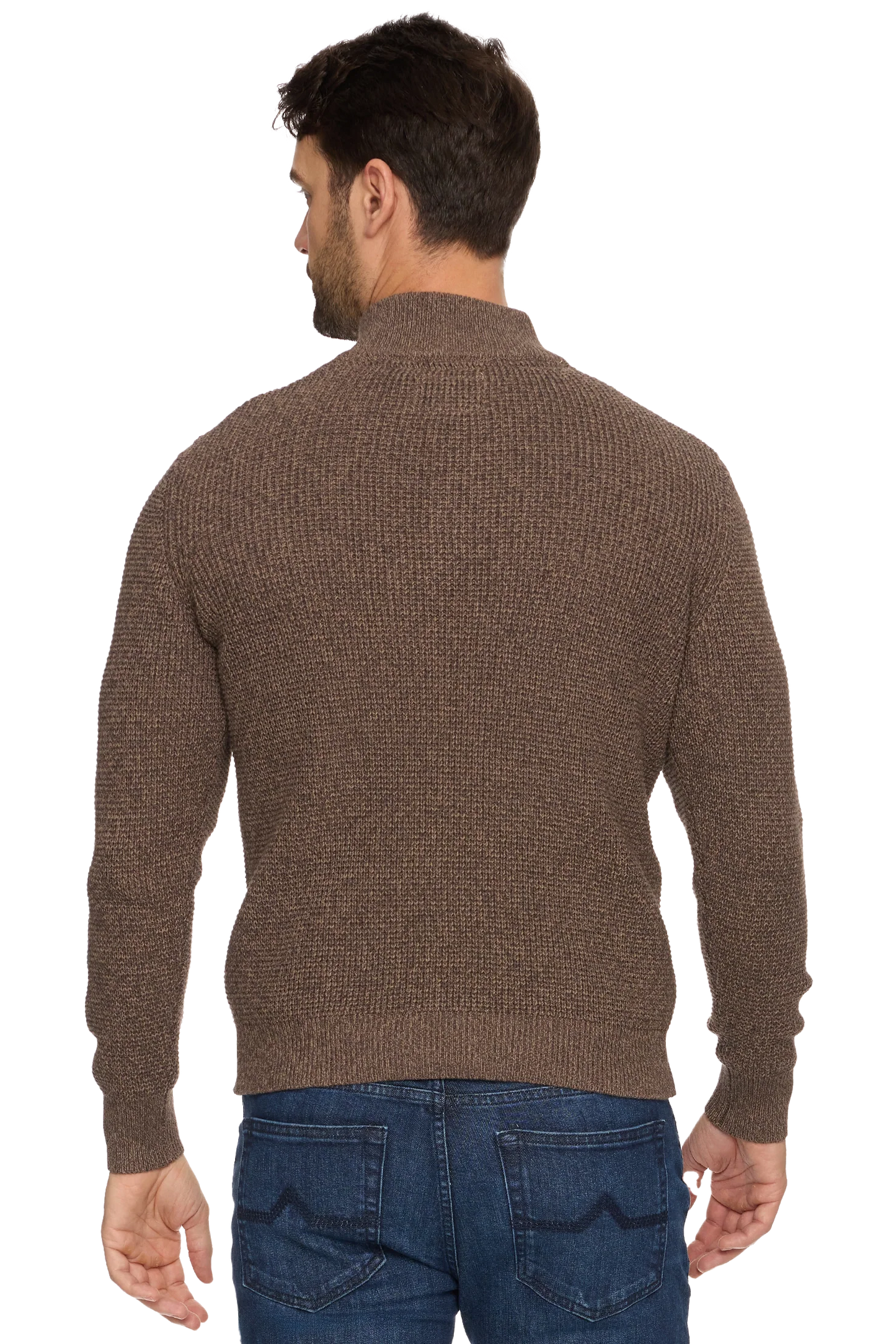 DENVER MOCK NECK SWEATER IN BROWN HEATHER BACK VIEW