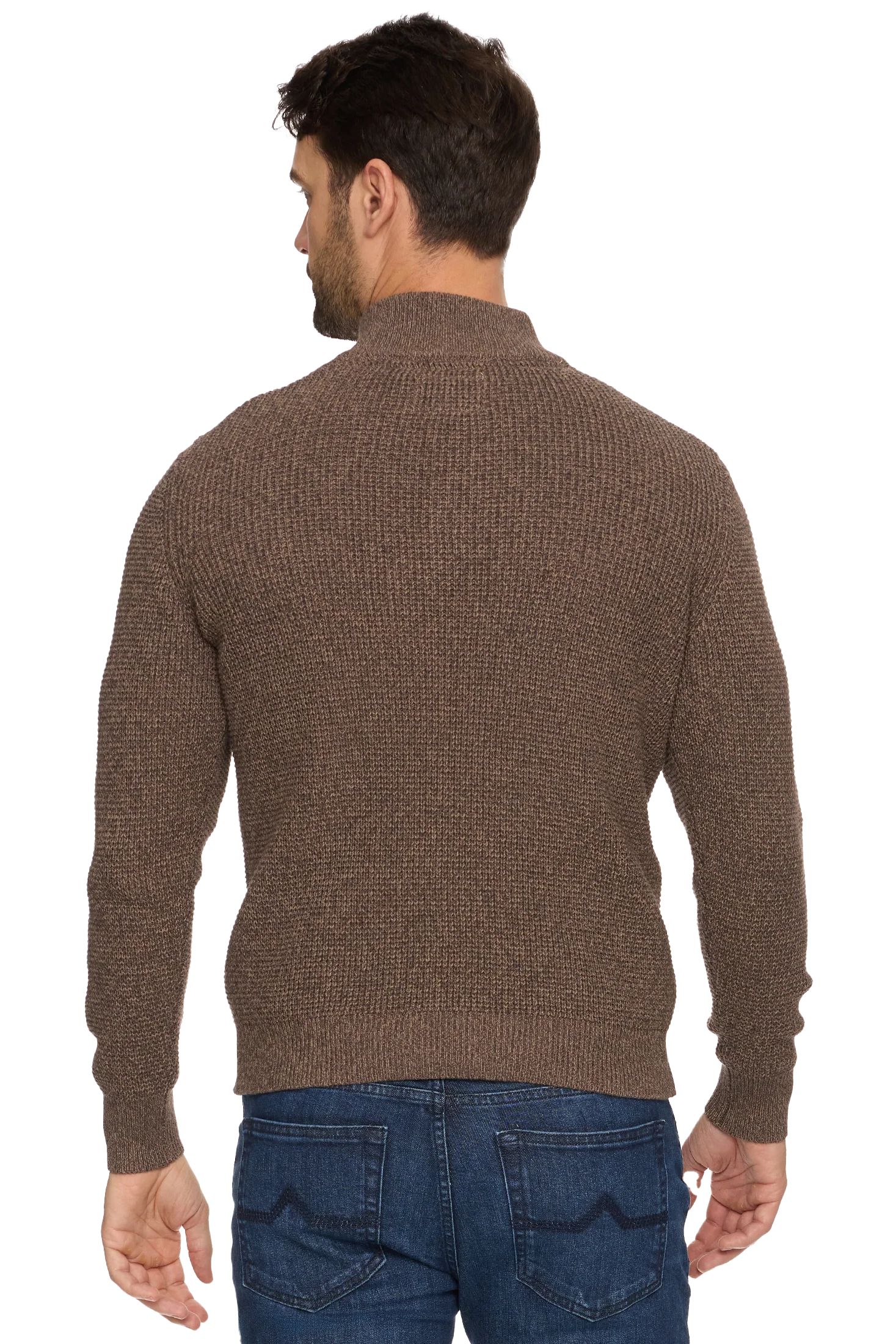 DENVER MOCK NECK SWEATER IN BROWN HEATHER BACK VIEW