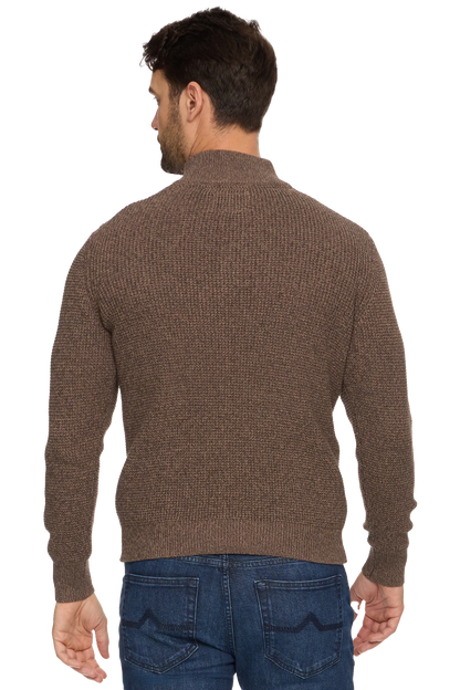 DENVER MOCK NECK SWEATER IN BROWN HEATHER BACK VIEW