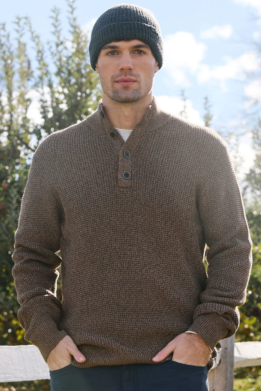 DENVER MOCK NECK SWEATER IN BROWN HEATHER FRONT VIEW