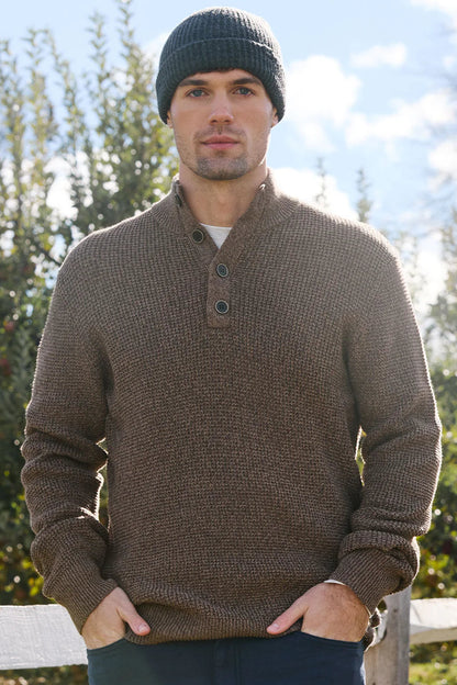 DENVER MOCK NECK SWEATER IN BROWN HEATHER FRONT VIEW