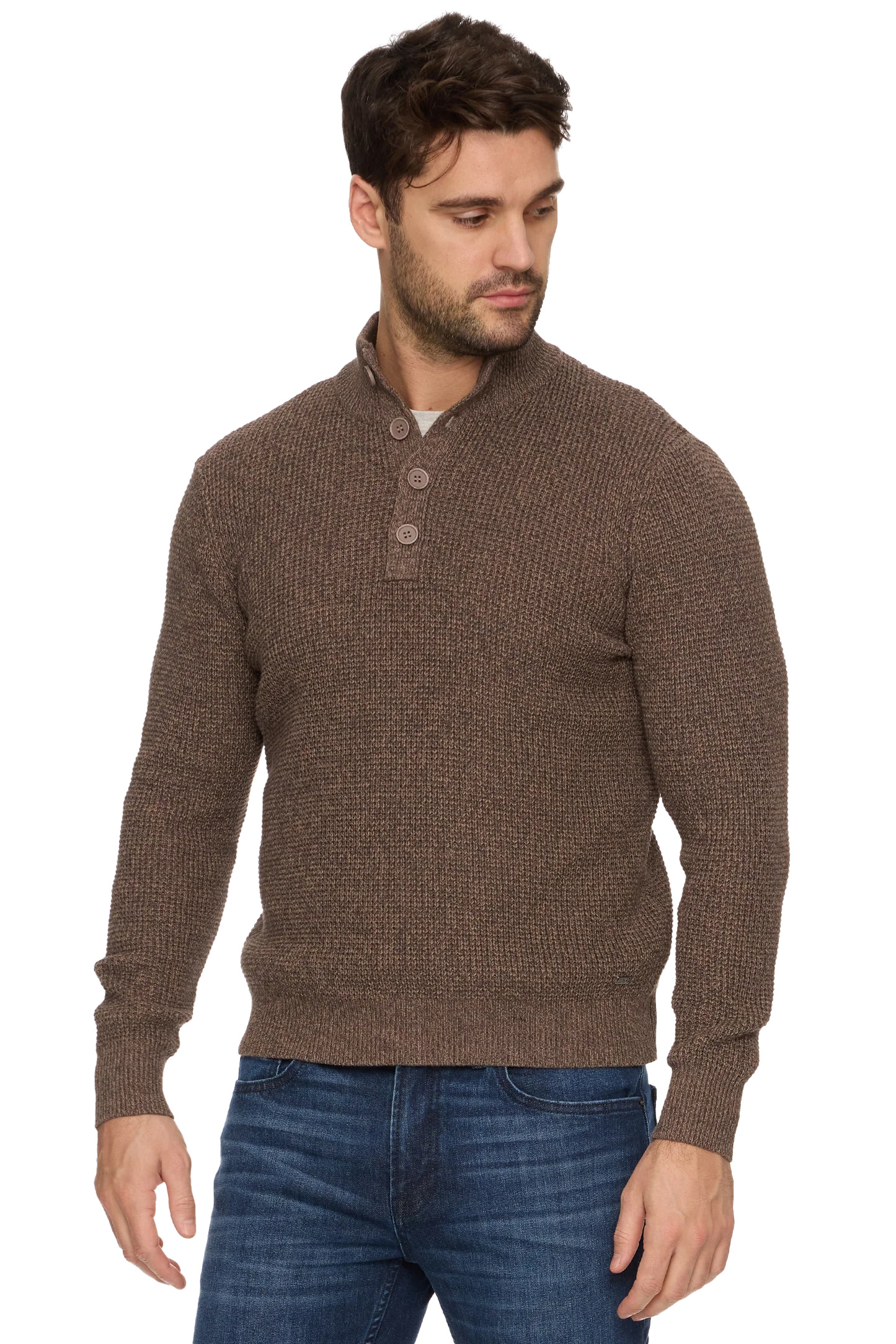 DENVER MOCK NECK SWEATER IN BROWN HEATHER FRONT VIEW