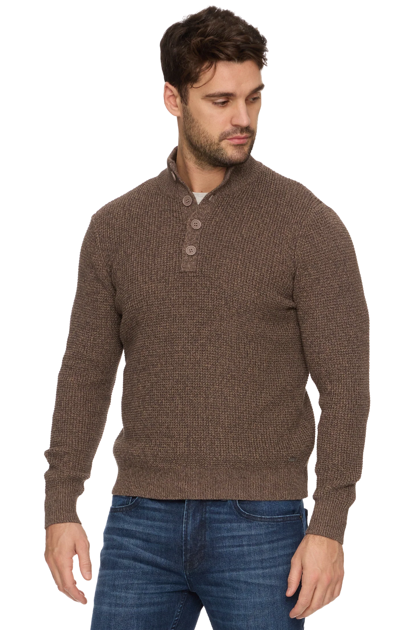 DENVER MOCK NECK SWEATER IN BROWN HEATHER FRONT VIEW