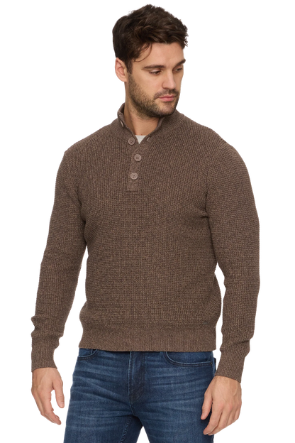 DENVER MOCK NECK SWEATER IN BROWN HEATHER FRONT VIEW