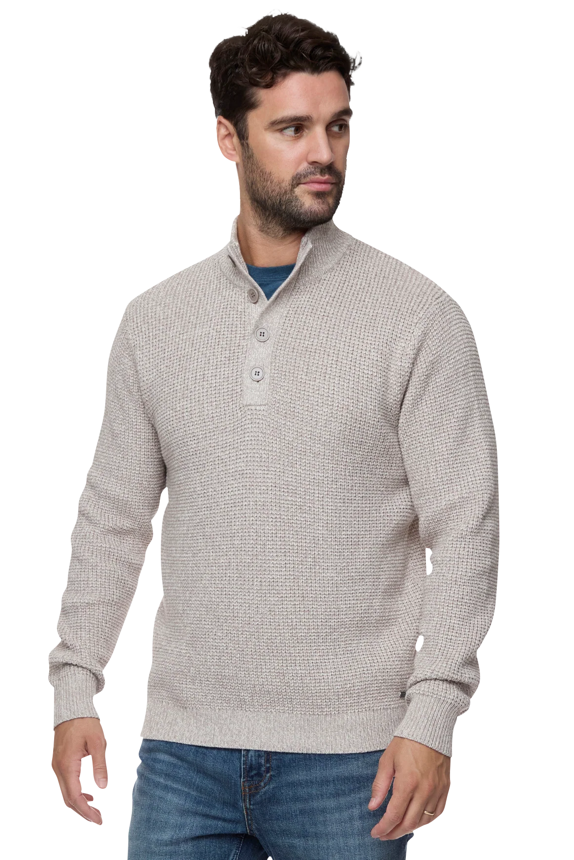 DENVER MOCK NECK SWEATER IN OATMEAL HEATHER FRONT VIEW