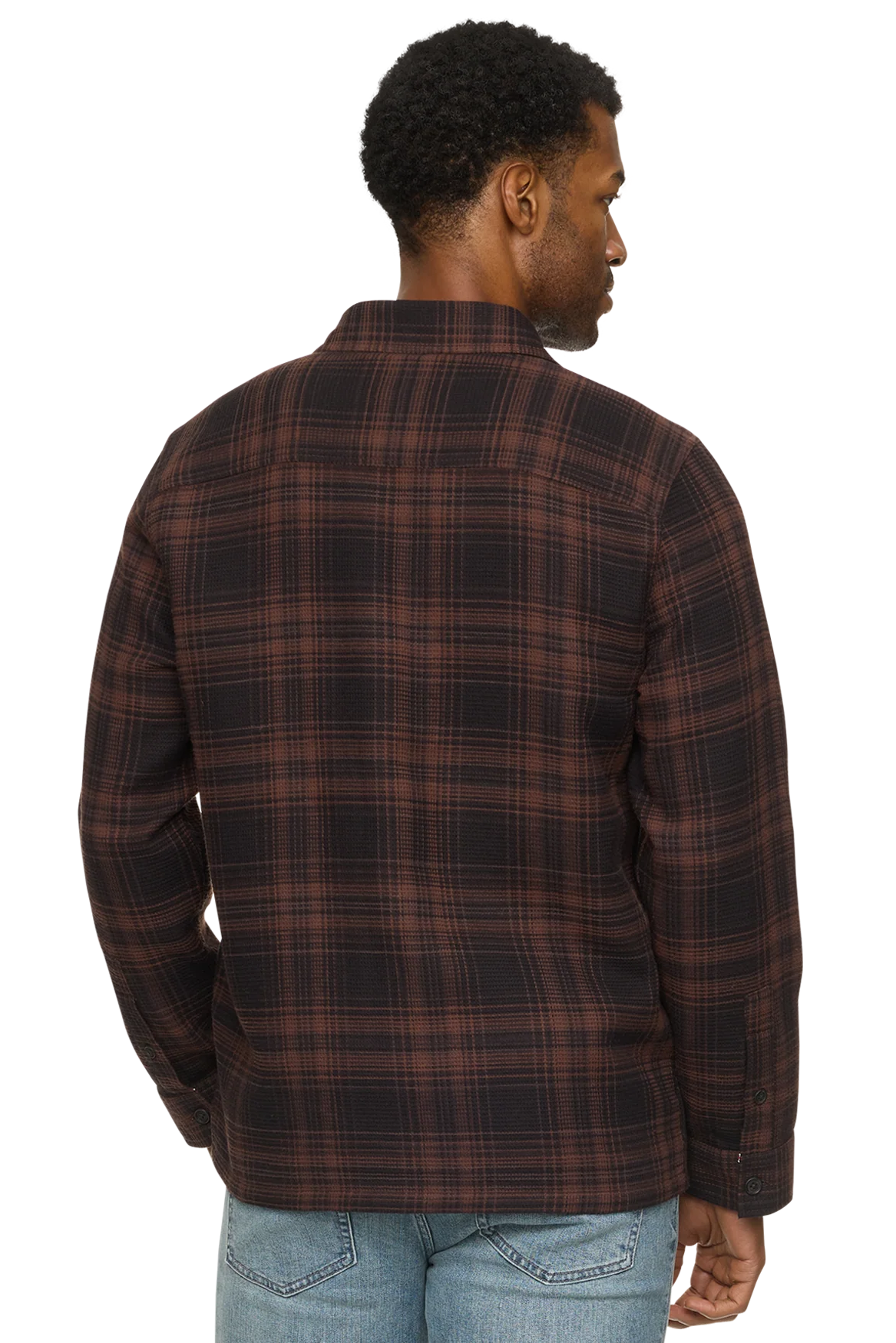 WEST CHESTER WAFFLE SHIRT JACKET IN BROWN/BLACK BACK VIEW