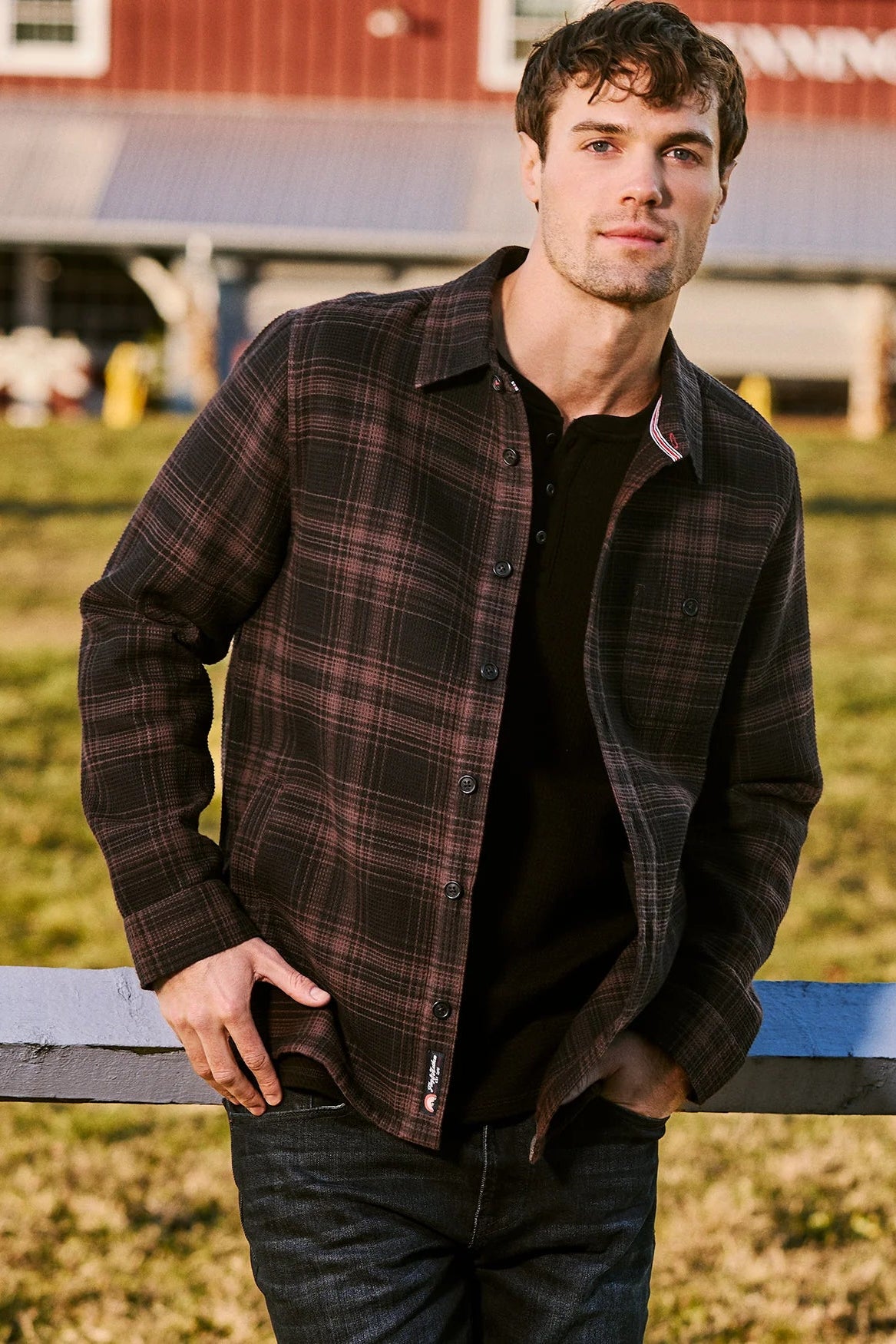 WEST CHESTER WAFFLE SHIRT JACKET IN BROWN/BLACK FRONT VIEW