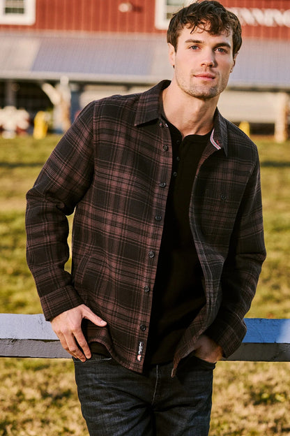 WEST CHESTER WAFFLE SHIRT JACKET IN BROWN/BLACK FRONT VIEW