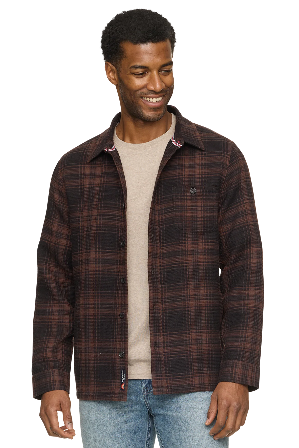 WEST CHESTER WAFFLE SHIRT JACKET IN BROWN/BLACK FRONT VIEW