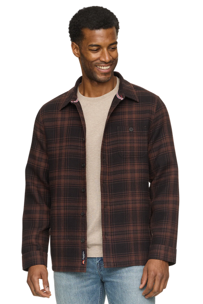 WEST CHESTER WAFFLE SHIRT JACKET IN BROWN/BLACK FRONT VIEW