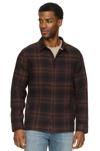 WEST CHESTER WAFFLE SHIRT JACKET IN BROWN/BLACK FRONT VIEW