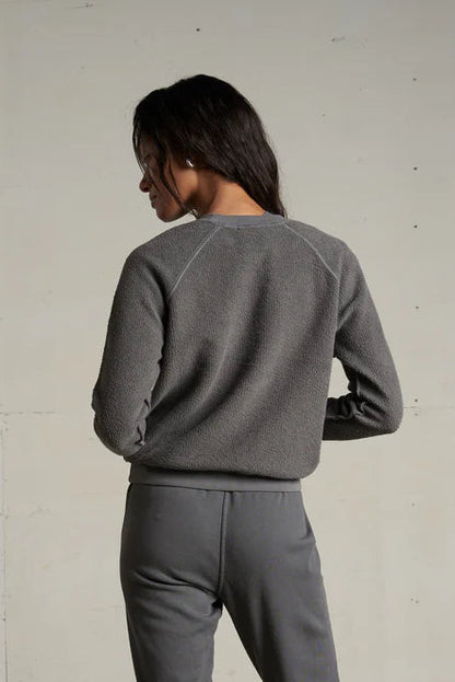 ZIGGY FLEECE LONG SLEEVE SHRUNKEN CREW IN CHARCOAL BACK VIEW
