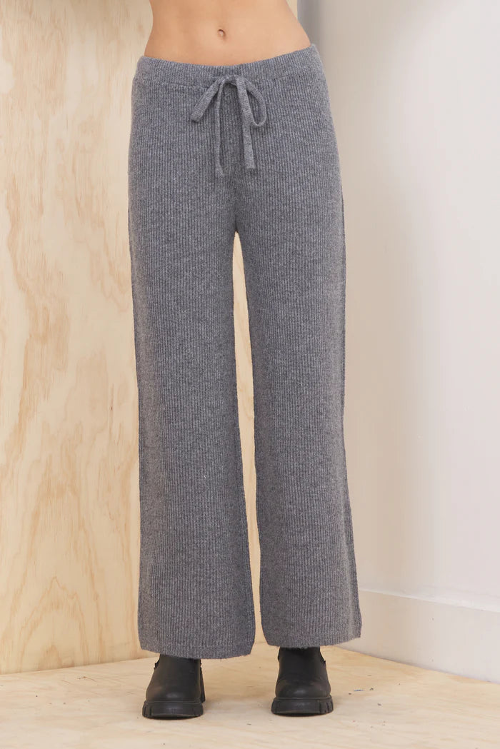 Sweater Terry Wide leg pant in heather gray front view