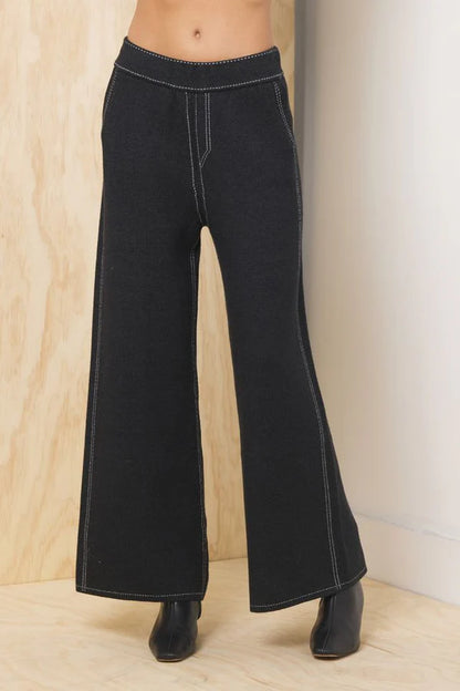 FLARE PANT w/CONTRAST STITCHING IN BLACK FRONT VIEW