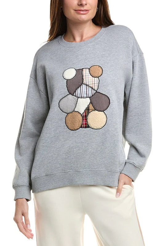 BEAR PATCHWORK CREW IN HEATHER GREY FRONT VIEW
