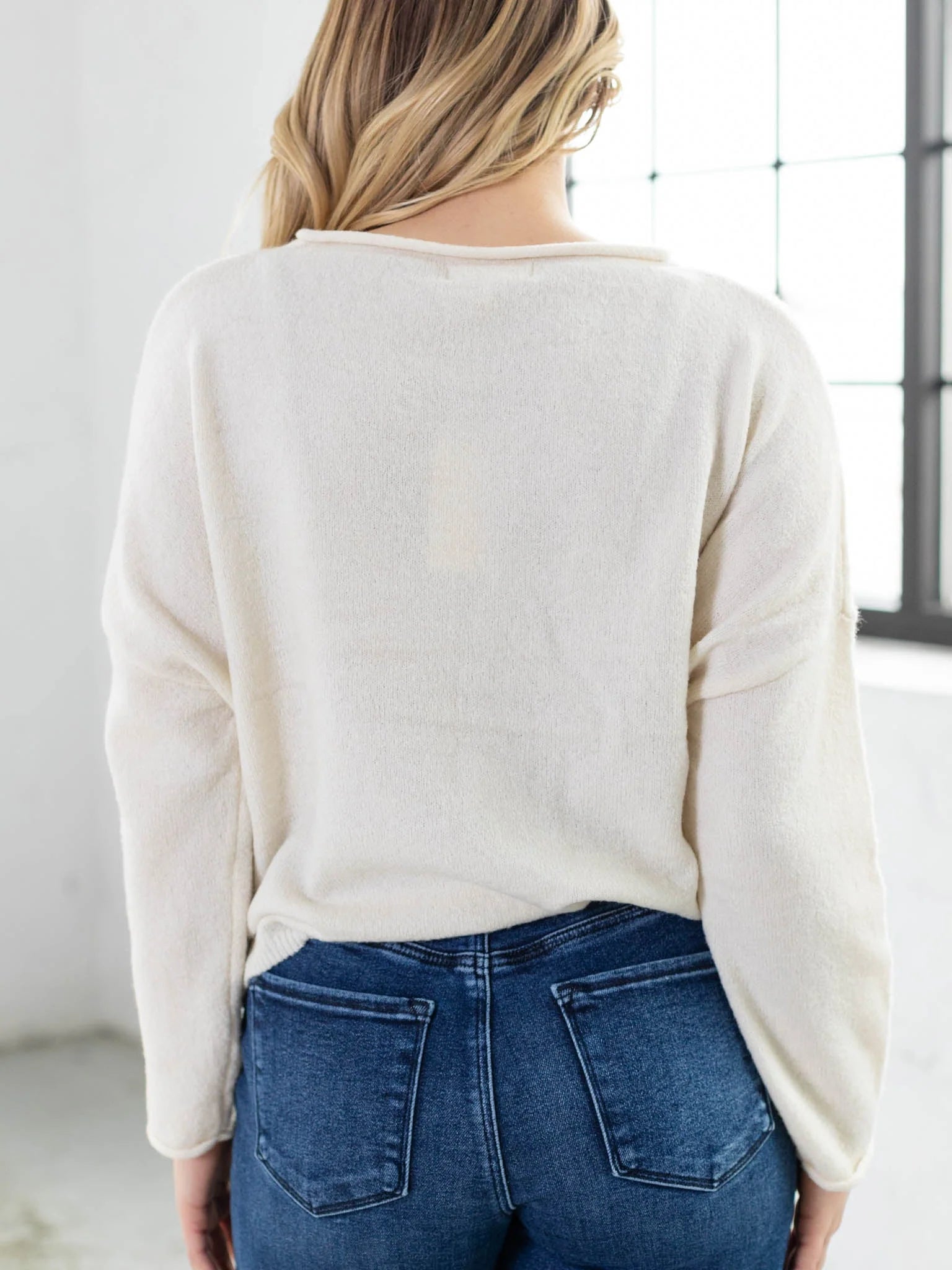 Easy days ahead sweater in off white back view