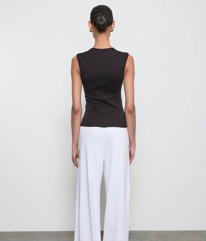 Supima classic sleeveless vneck tee in black back view