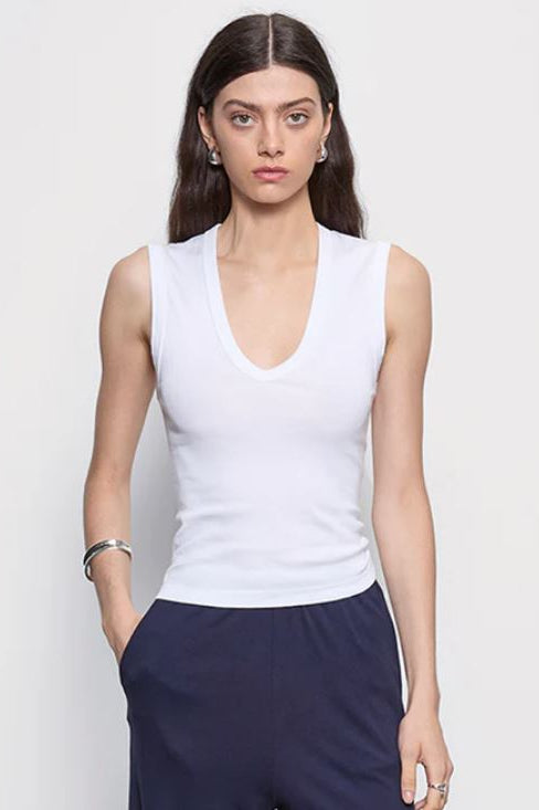 Sleeveless V-neck top, white, front view
