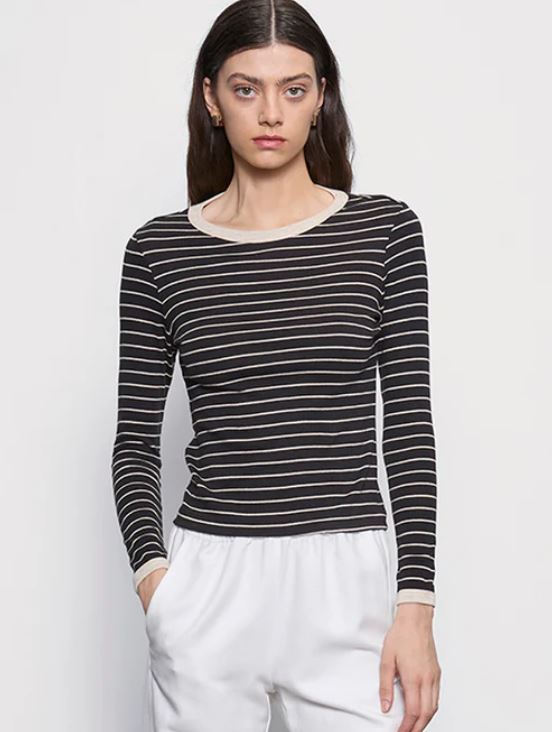 Stripe classic long sleeve tee in black wheat front view