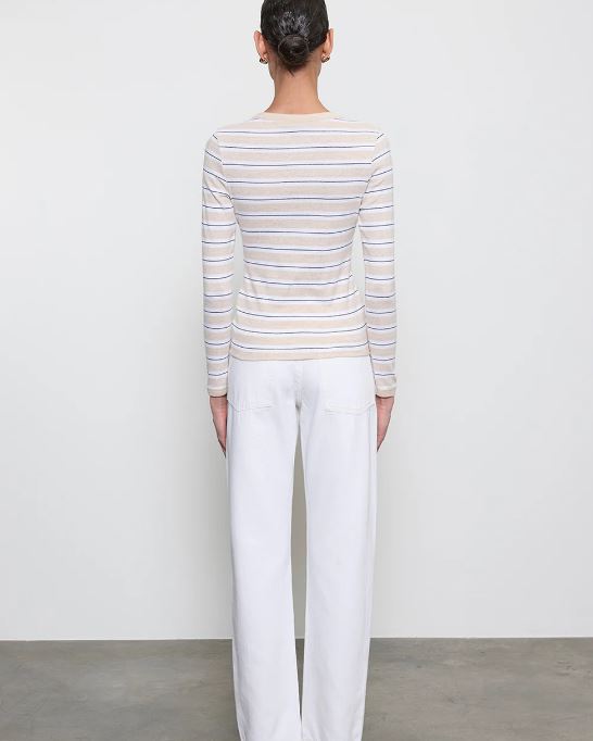 Stripe classic long sleeve tee in white wheat back view