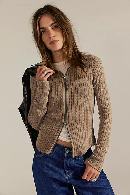 Brunch girl zip up in dusted cocoa front view