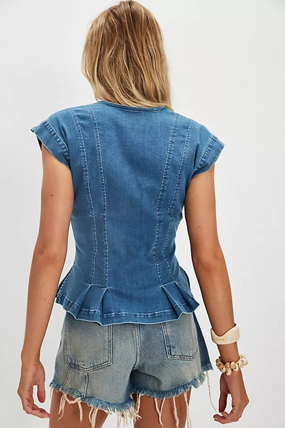 Dylan denim vest in medium blue back view