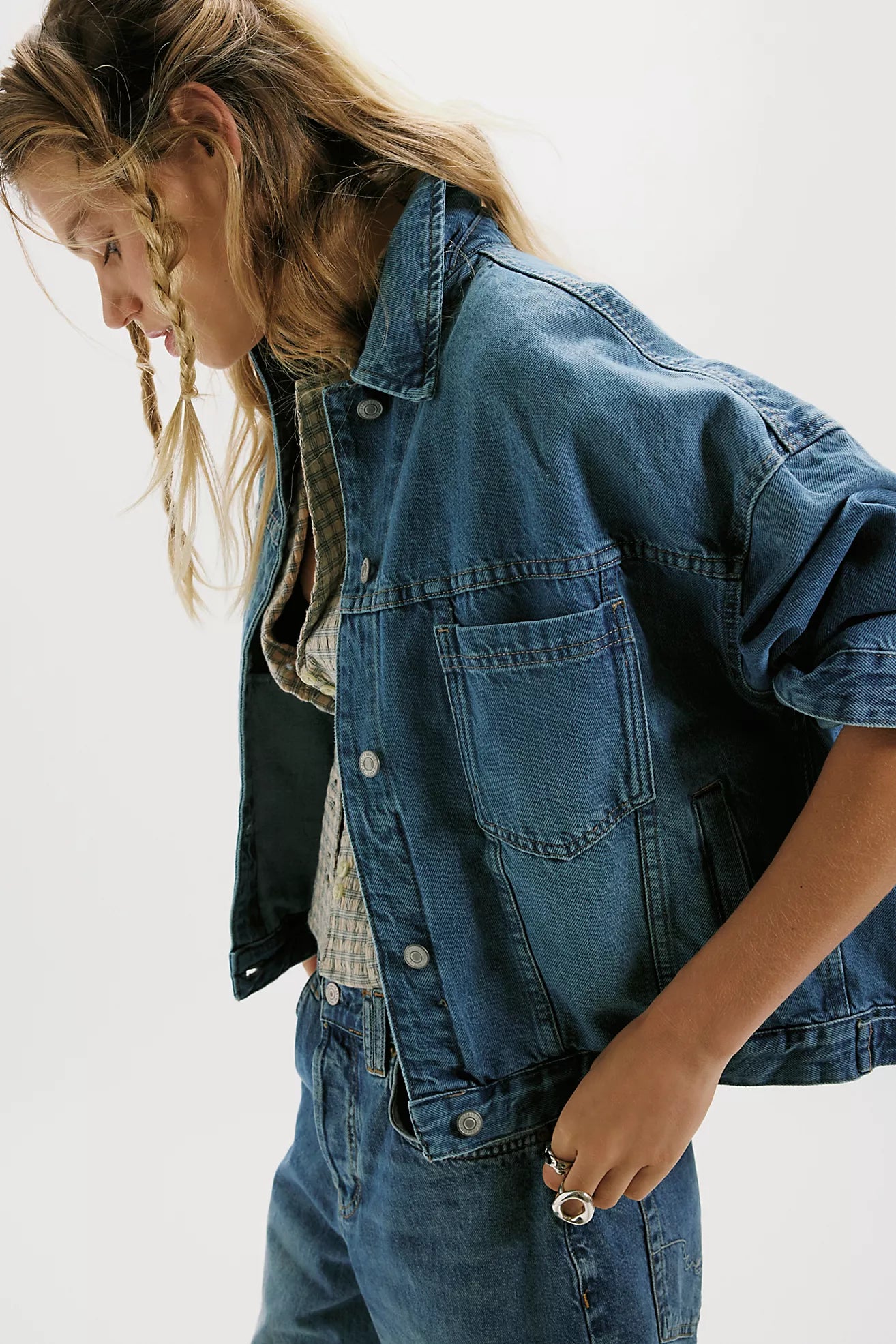 OPAL SWING DENIM JACKET IN COWBOY ROMANCE SIDE VIEW