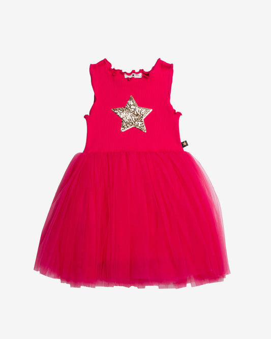 Star Tutu dress in fuchsia with star on chest