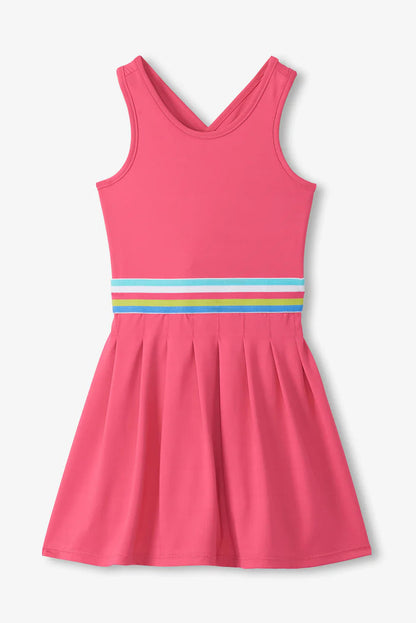 Pleated active dress in fandango pink front view