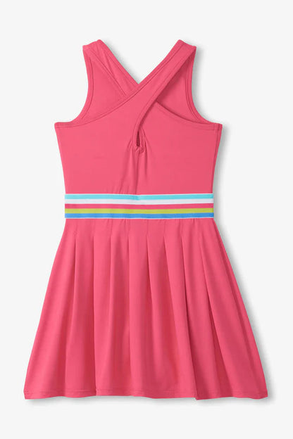 Pleated active dress in fandango pink back view