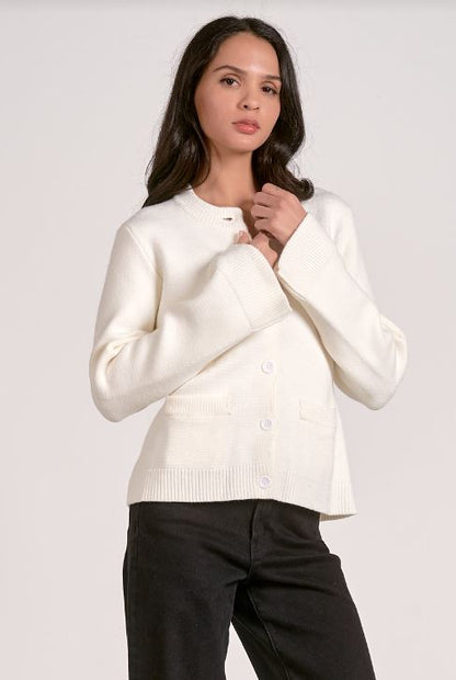 FLARE SLEEVE CREWNECK SWEATER IN OFF WHITE FRONT VIEW