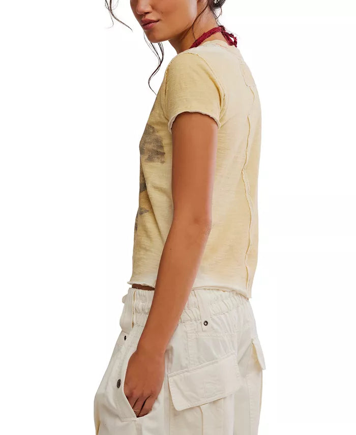 Wall Flower tee with crewneck and short sleeves, showing a faded front floral graphic