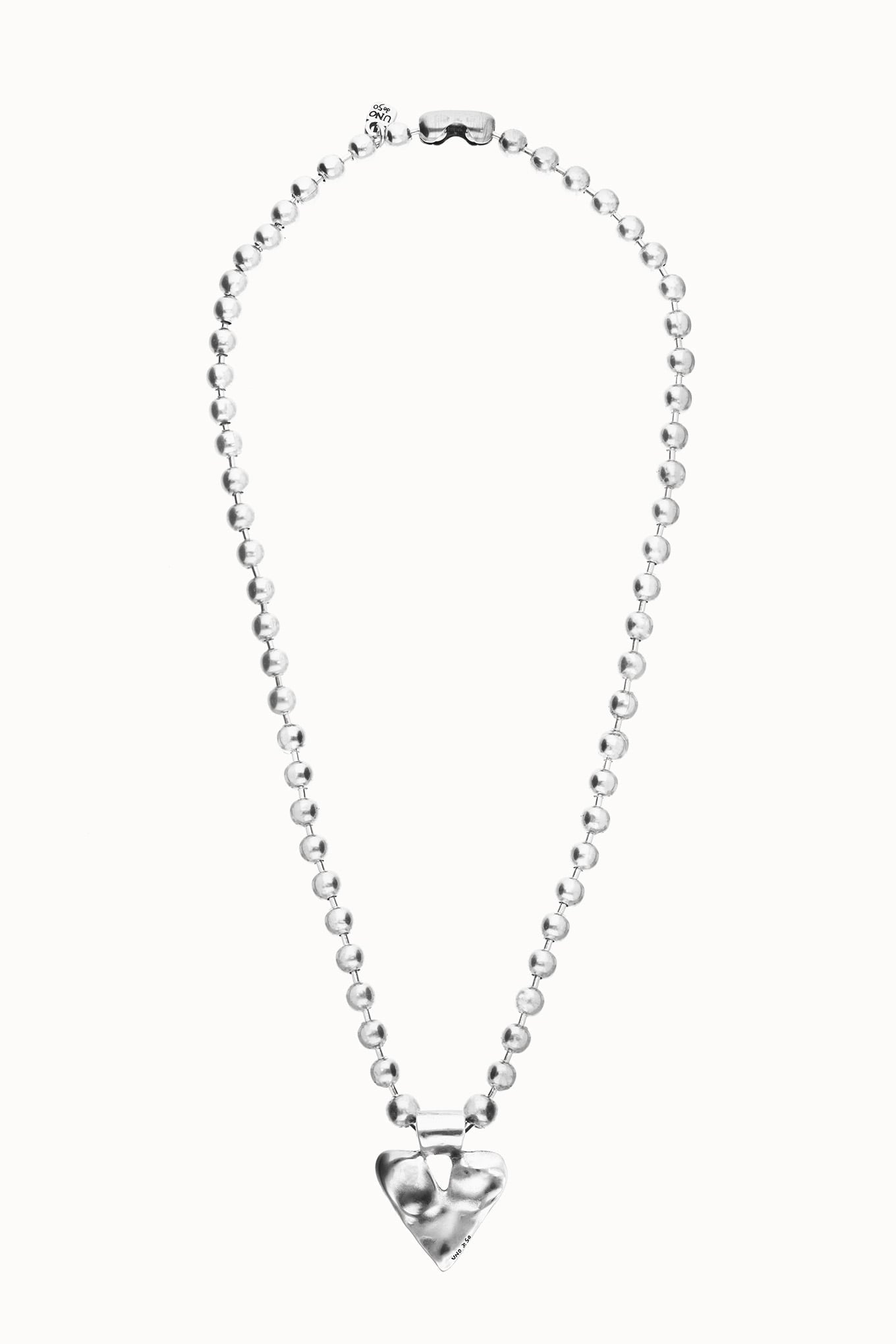 Long heart necklace with ball chain and silver-tone heart pendant