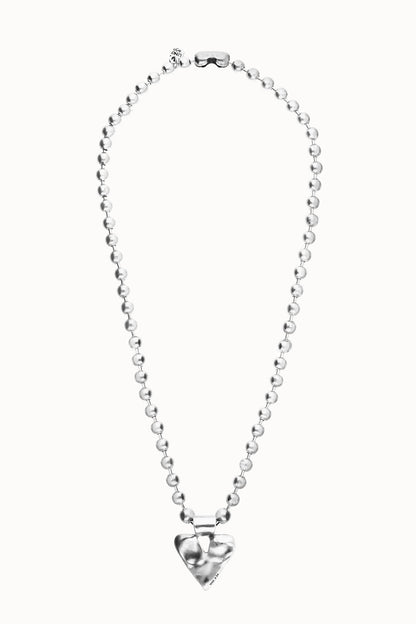 Long heart necklace with ball chain and silver-tone heart pendant