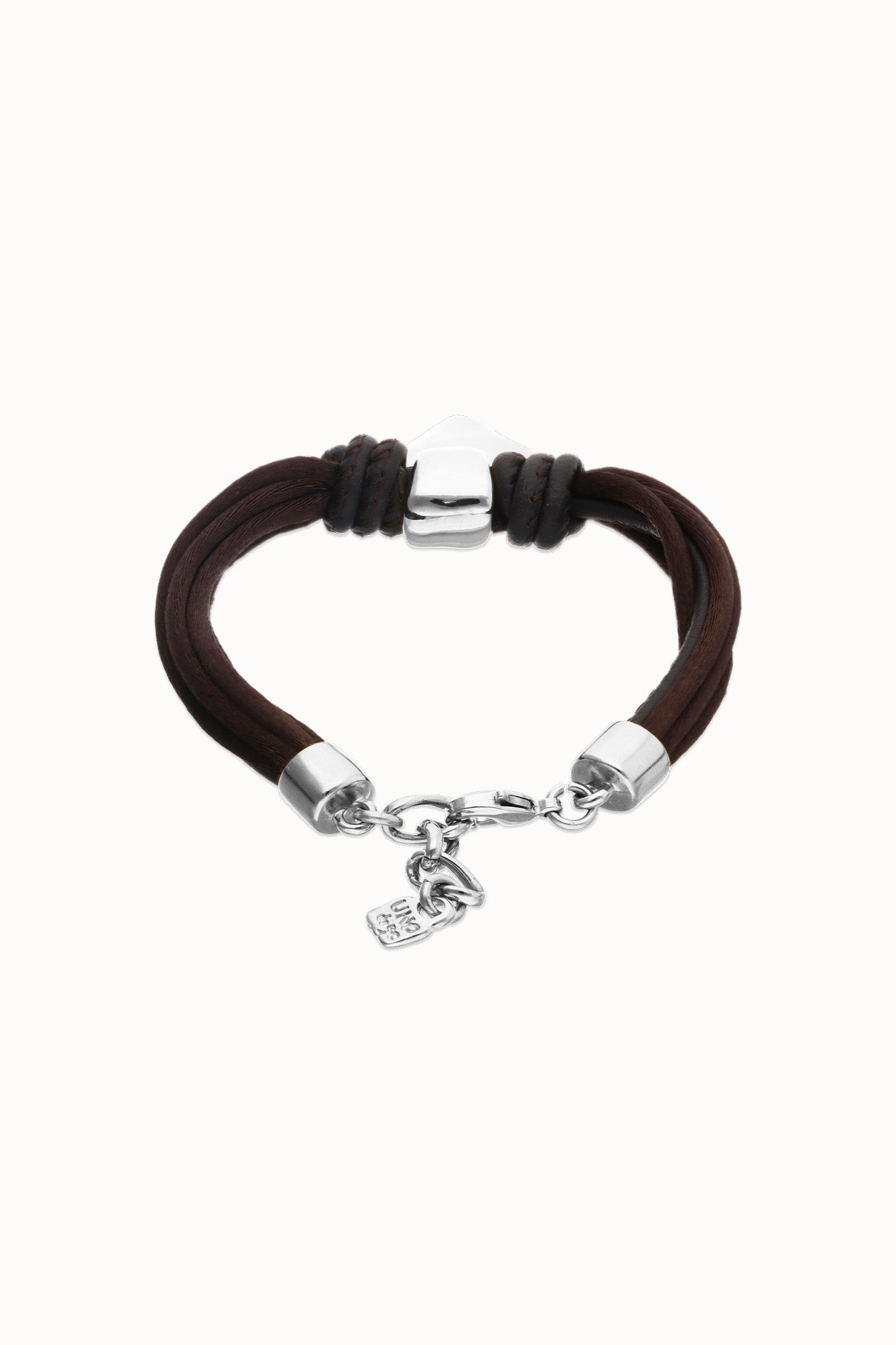Brown silk leather heart braclet back view